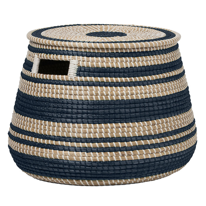 Arley Seagrass Basket With Lid (Blue/Natural)