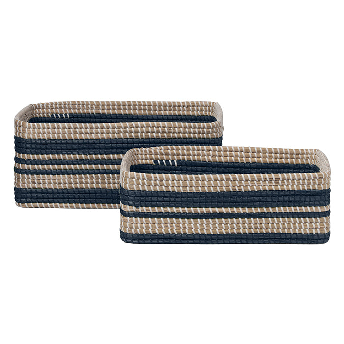 Arley Seagrass Rectangle Basket Set/2 (Blue/Natural)