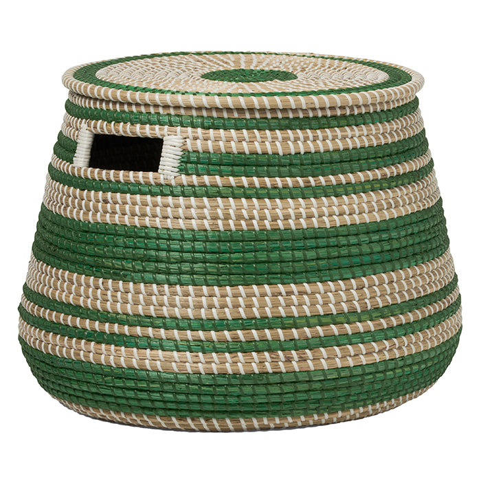 Arley Seagrass Basket With Lid (Green/Natural)