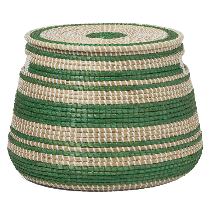 Arley Seagrass Basket With Lid (Green/Natural)