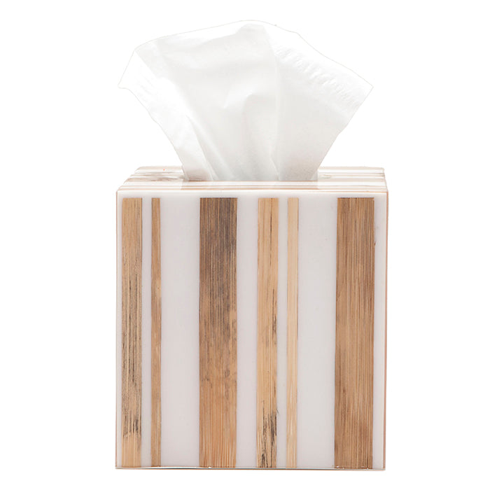 Ashford Striped Brown Bamboo/White Resin Bathroom Accessories
