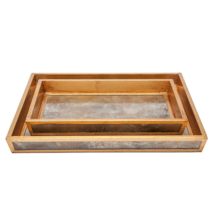 Atwater Antiqued Mirror Tray Set/2 (Antique Gold)
