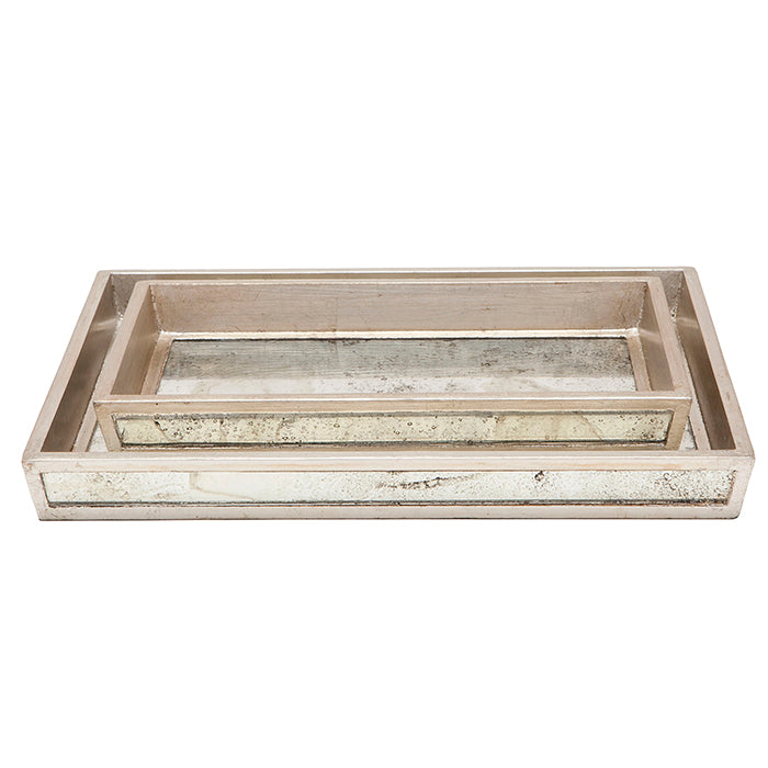 Atwater Antiqued Mirror Tray Set/2 (Silver Leaf)