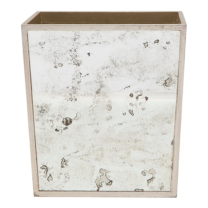 Atwater Antiqued Mirror Rectangle Waste Basket (Silver Leaf)
