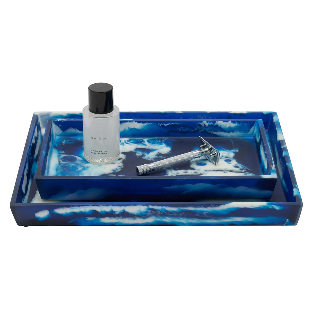 Bahia Resin Swirled Nested Trays Set/2 (Blue)