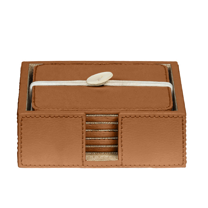 Brisbane Cognac Marine Leather Coaster Set