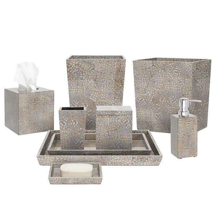 Callas Lacquered Eggshell Square Waste Basket (Silver)