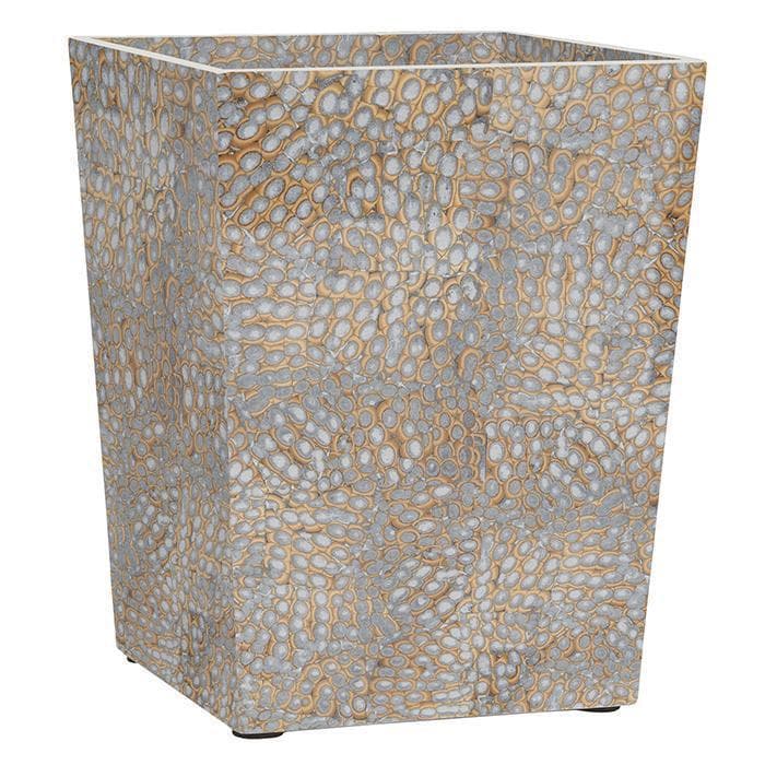 Callas Lacquered Eggshell Square Waste Basket (Silver)