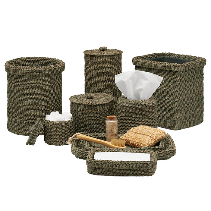 Chelston Abaca Rectangular Waste Basket, Tapered (Lava Slate)