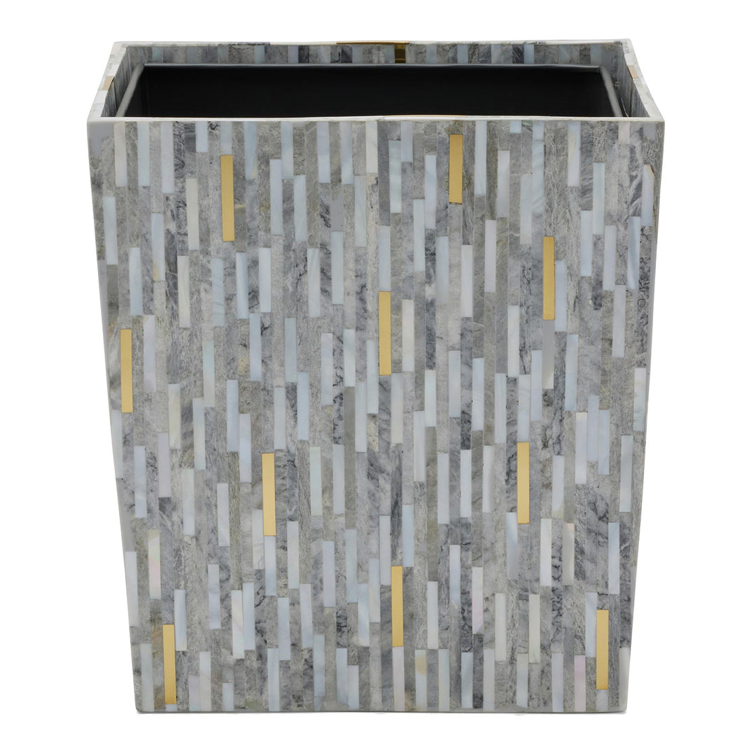 Cortona Clamstone Rectangle Wastebasket (Gray Shell/Brass)