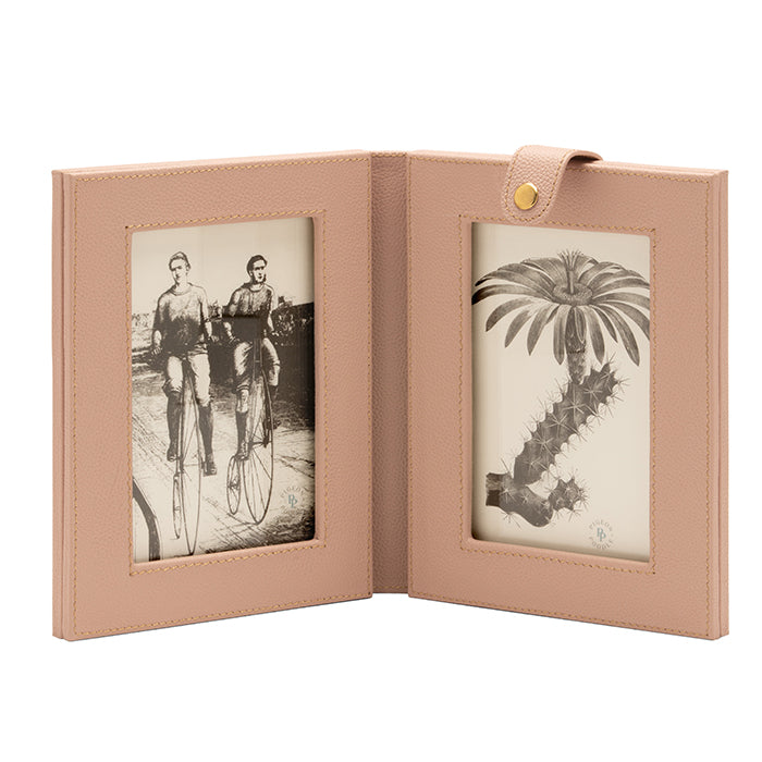 Dessie Full-Grain Leather Double Frame 4x6 (Dusty Rose)