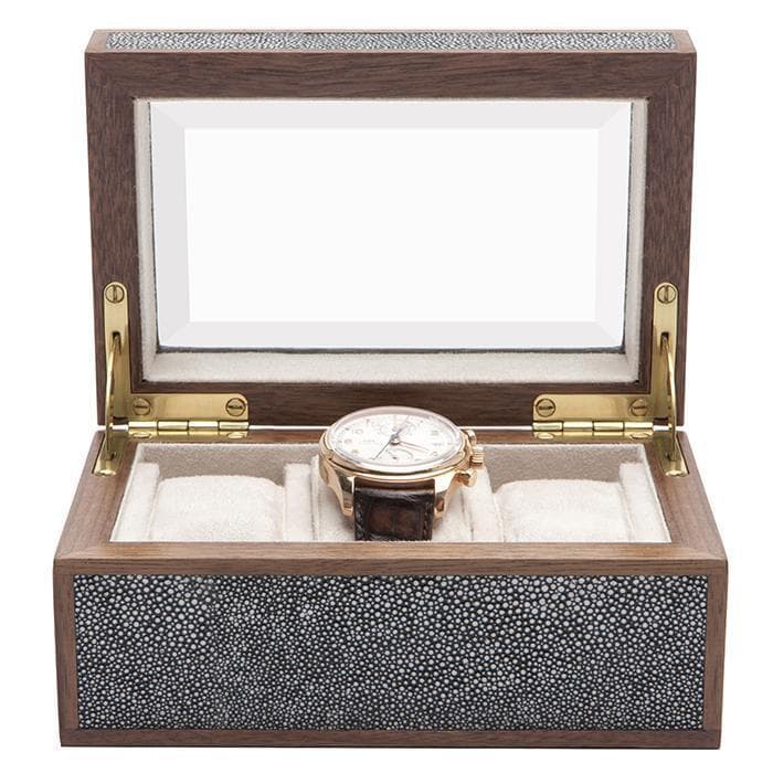 Elmbridge Faux Shagreen 3 Watch Box (Cool Gray)