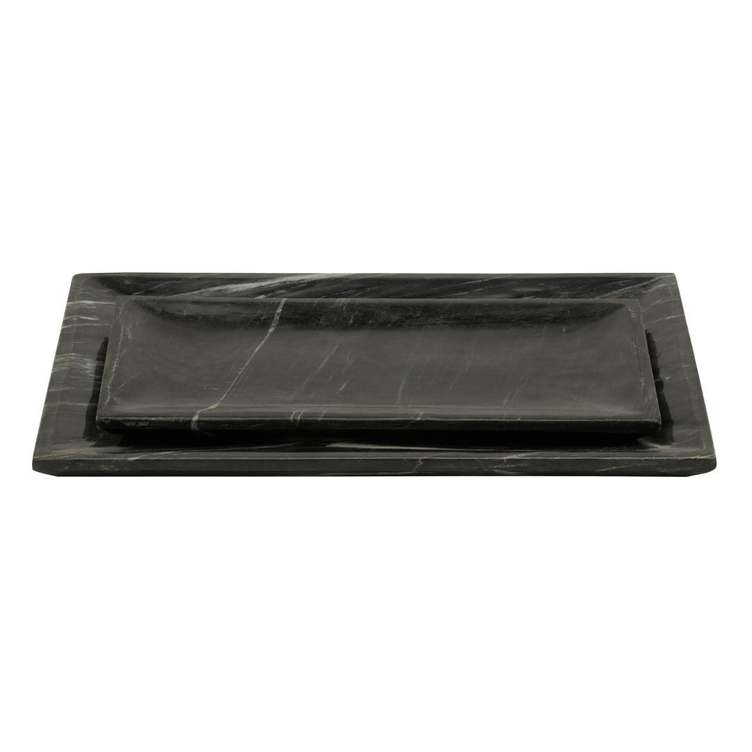 Elyria Italian Black Marble Rectangle Nested Trays Set/2