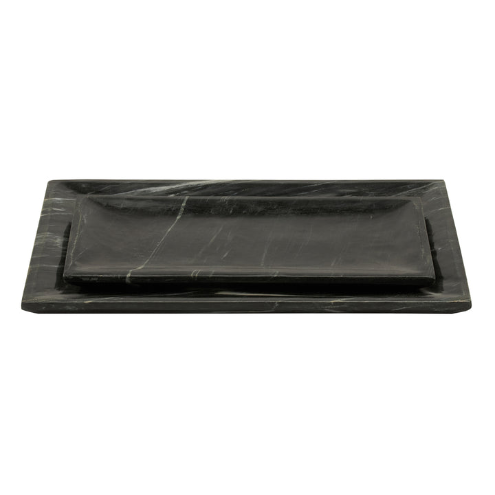 Elyria Italian Black Marble Rectangle Nested Trays Set/2