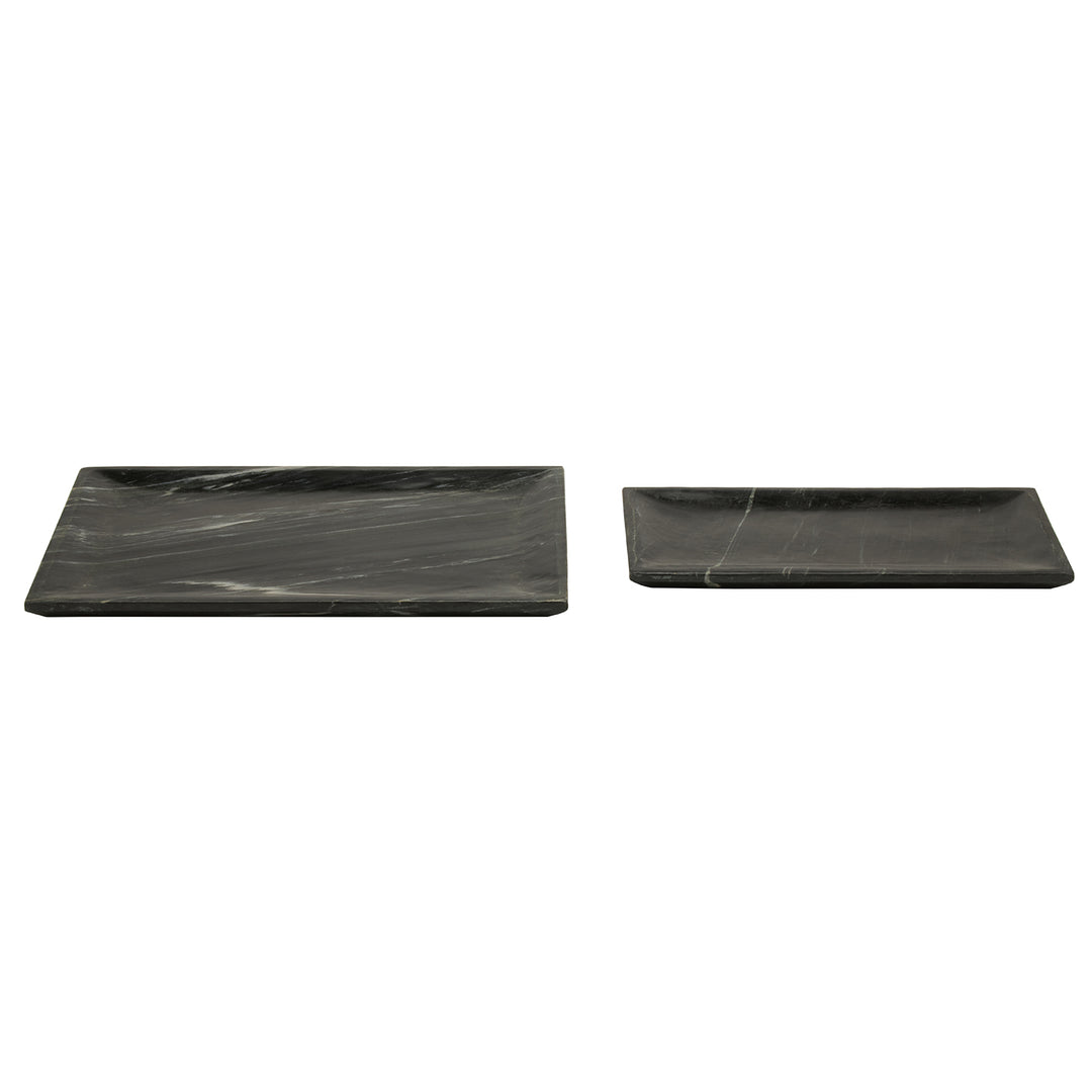 Elyria Italian Black Marble Rectangle Nested Trays Set/2