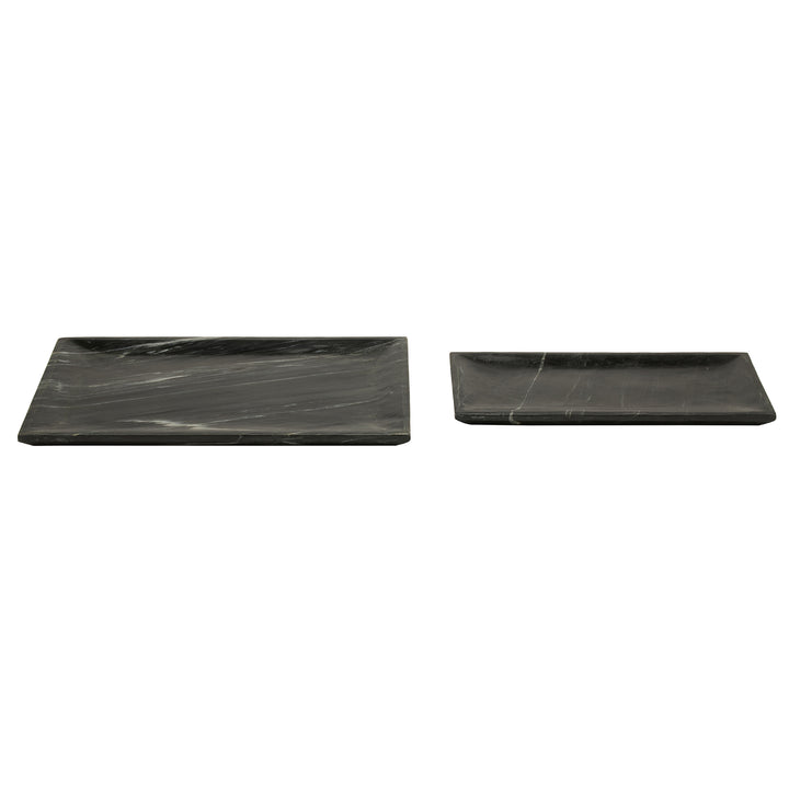 Elyria Italian Black Marble Rectangle Nested Trays Set/2