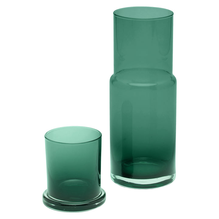 Faro Hand-Blown Glass Cylinder Carafe (Smokey Green)