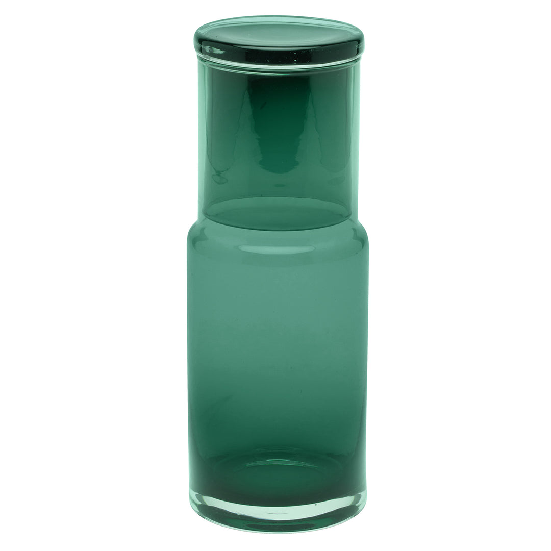 Faro Hand-Blown Glass Cylinder Carafe (Smokey Green)