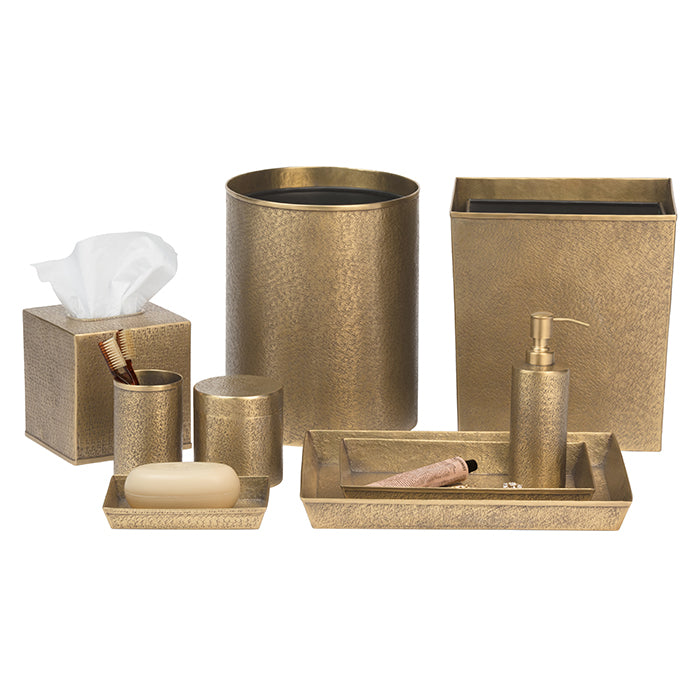 Kenitra Antique Brass Pitted Metal Brush Holder