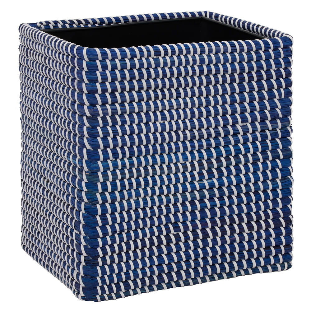 Kythira Seagrass Rectangle Waste Basket (Navy/White)