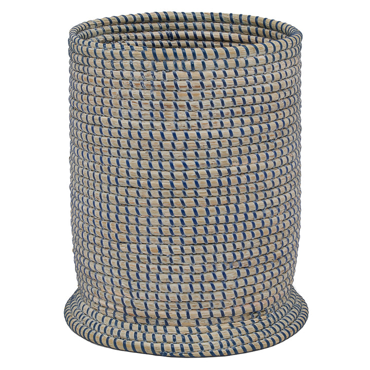 Kythira Seagrass Round Waste Basket (Whitewashed/Navy)