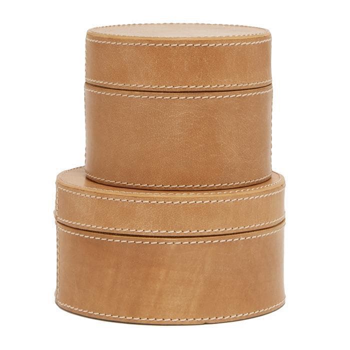 Leon Caramel Leather Round Canister Set/2