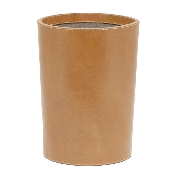 Leon Caramel Leather Round Waste Basket, Straight