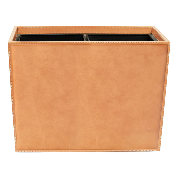 Lorient Aged Camel Full-Grain Leather Double Wastebasket