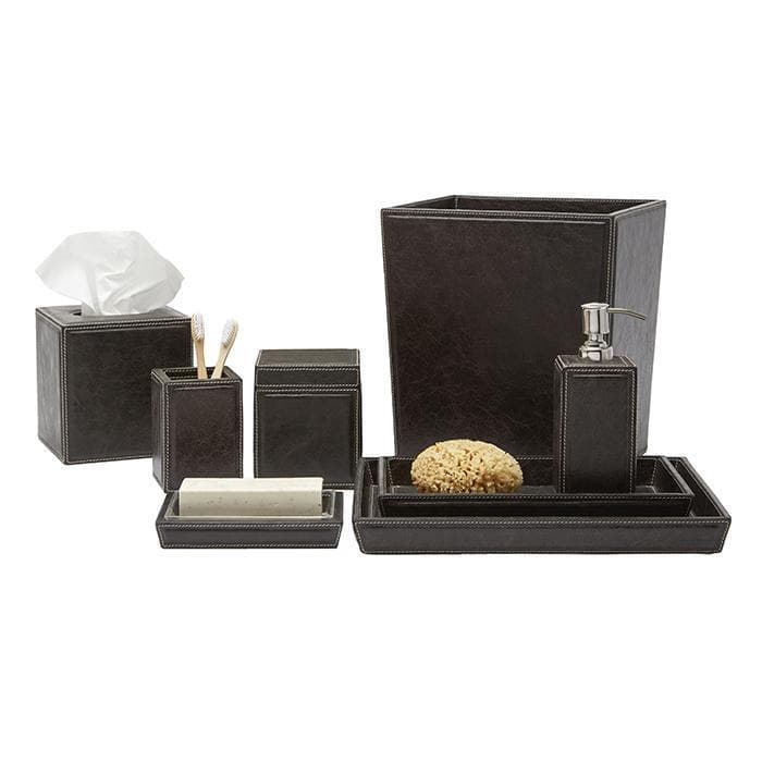 Lorient Charcoal Full Grain Leather Rectangle Waste Basket