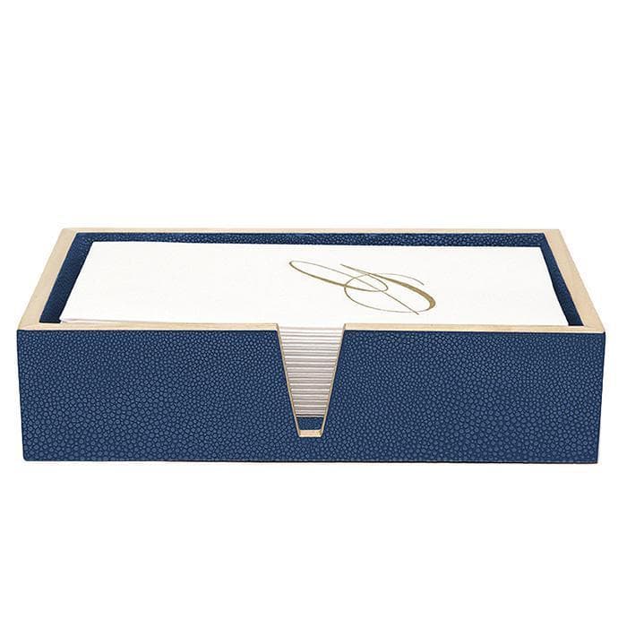 Manchester Faux Shagreen Hand Towel Tray Set/2 (Navy Blue)