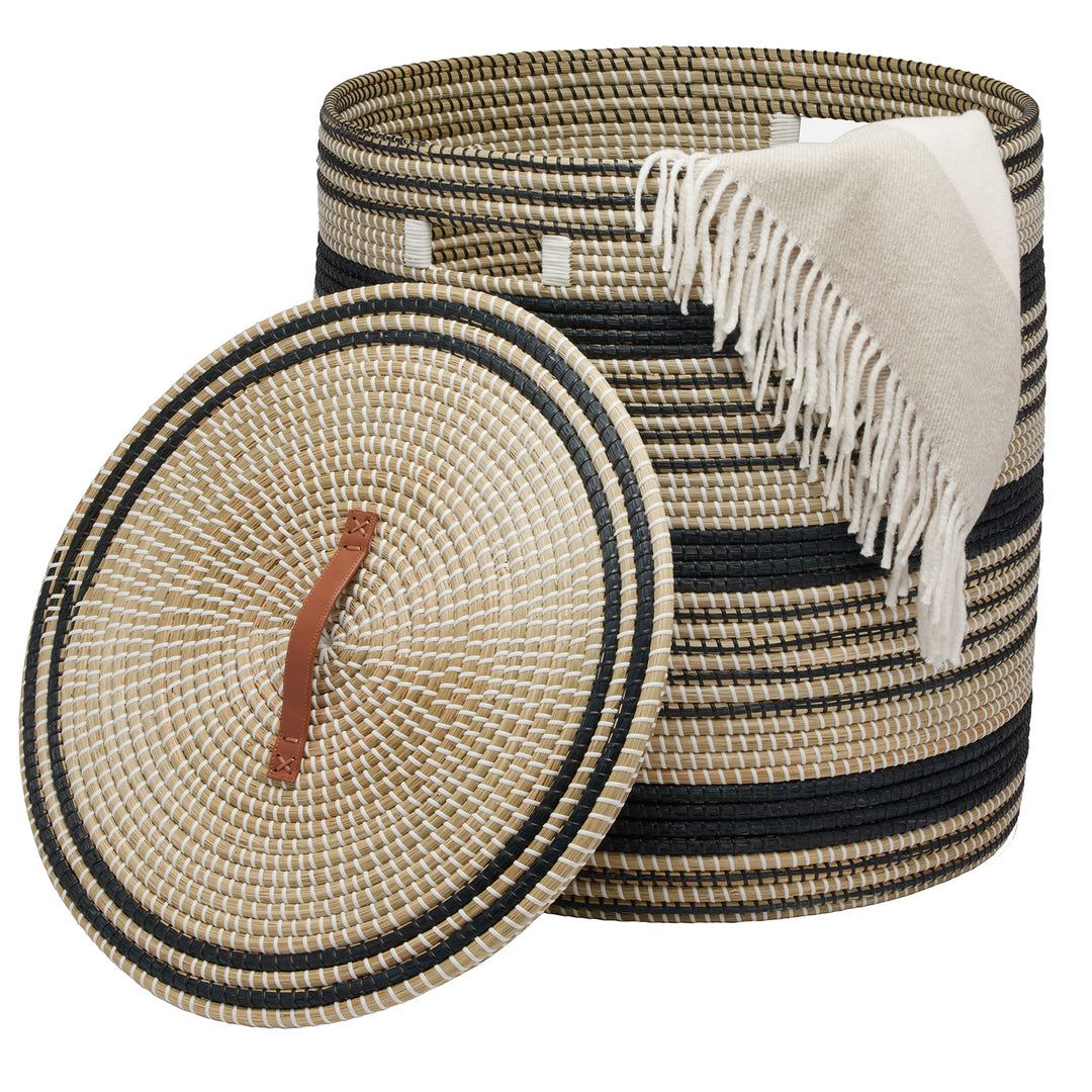 Olinda Natural Seagrass Oversized Hamper (Black/Natural)