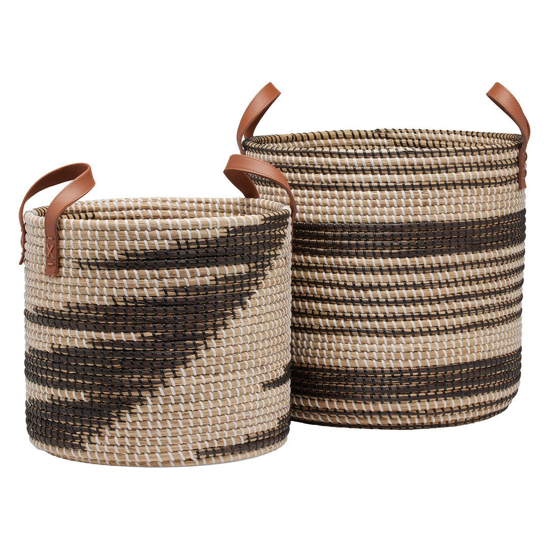 Olinda Natural Seagrass Nesting Baskets Set/2 (Black/Natural)