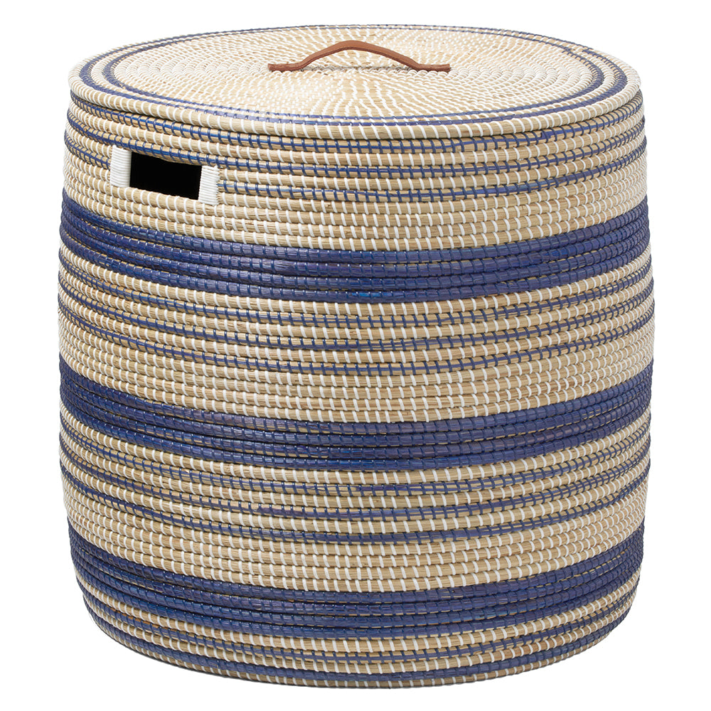 Olinda Round Natural Seagrass Oversized Hamper (Dark/Blue)