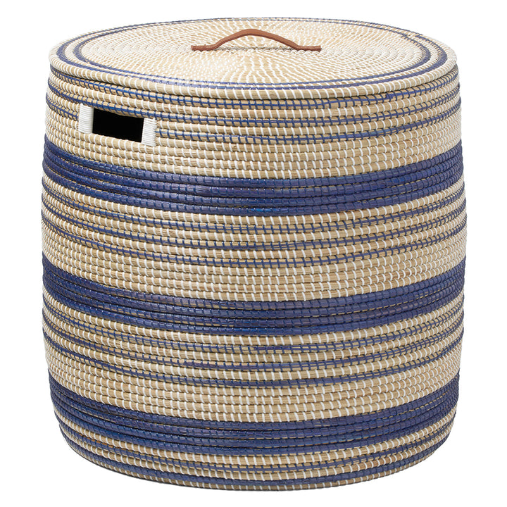 Olinda Round Natural Seagrass Oversized Hamper (Dark/Blue)
