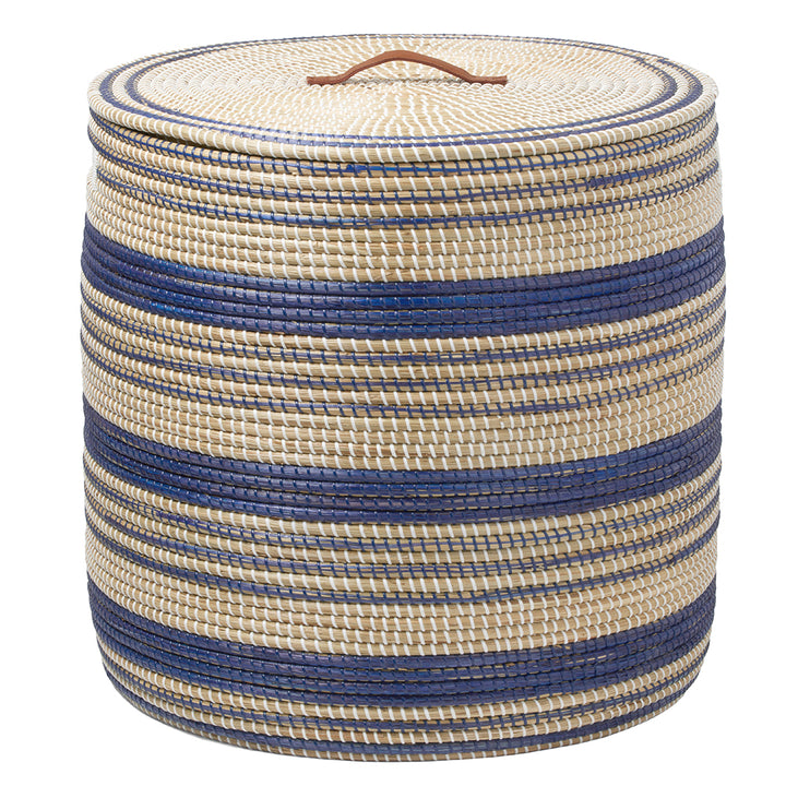 Olinda Round Natural Seagrass Oversized Hamper (Dark/Blue)