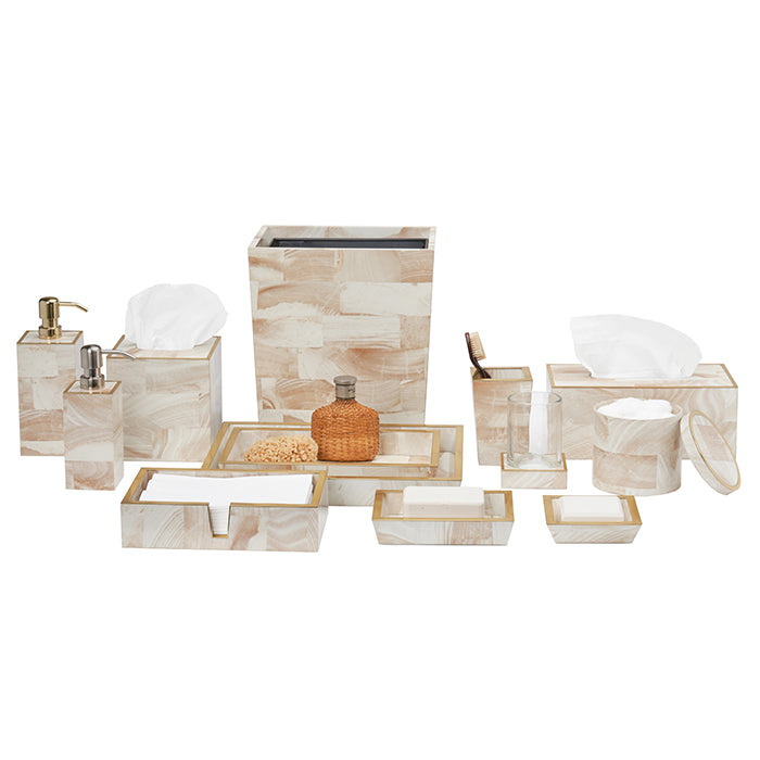 Palermo Faux Clamstone with Brass Rectangle Tissue Box