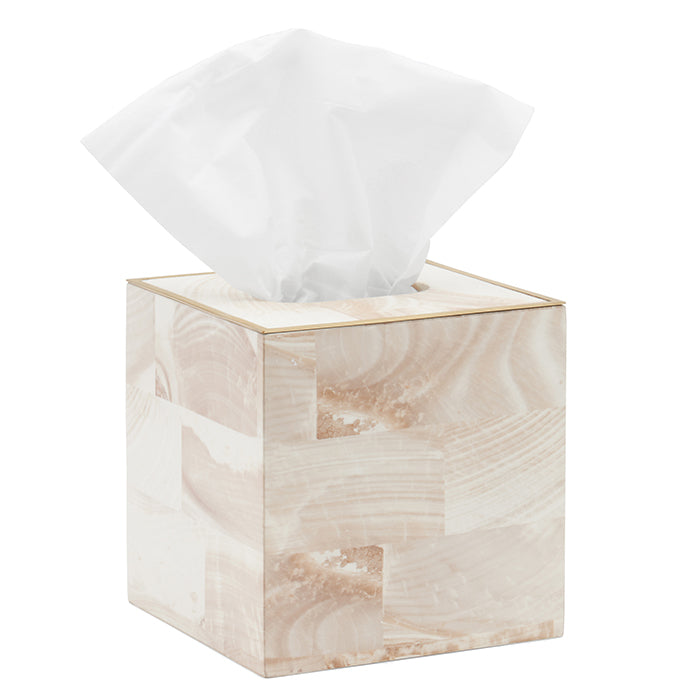 Palermo Faux Clamstone with Brass Square Tissue Box