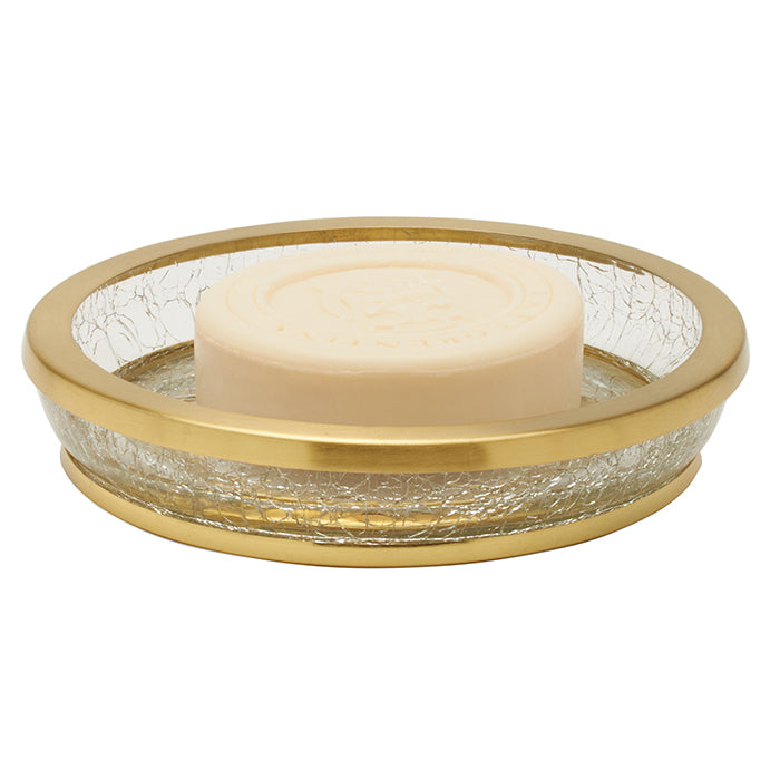 Pomaria Glass/Stainless Steel Soap Dish - Round (Brushed Gold)