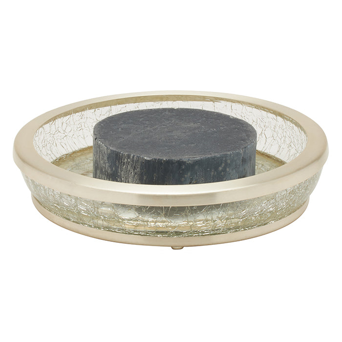 Pomaria Glass/Stainless Steel Soap Dish - Round (Brushed Silver)