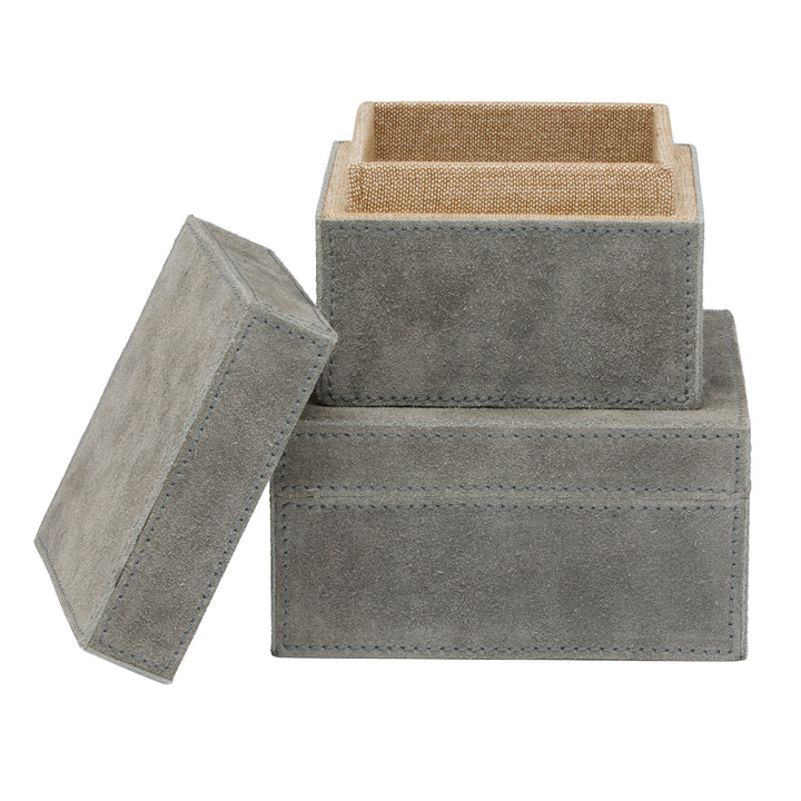 Segovia Suede Leather Square Boxes Set/2 (Dark Gray)