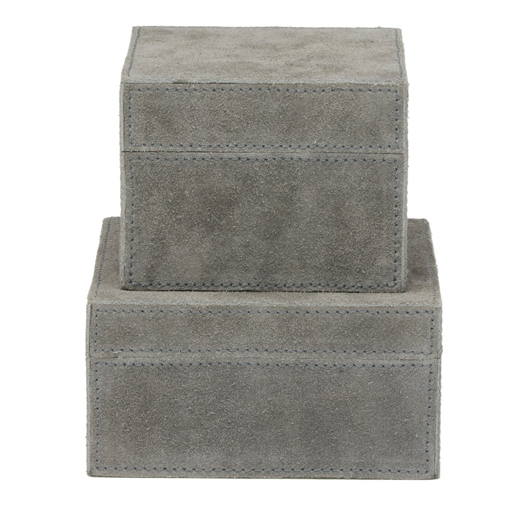 Segovia Suede Leather Square Boxes Set/2 (Dark Gray)