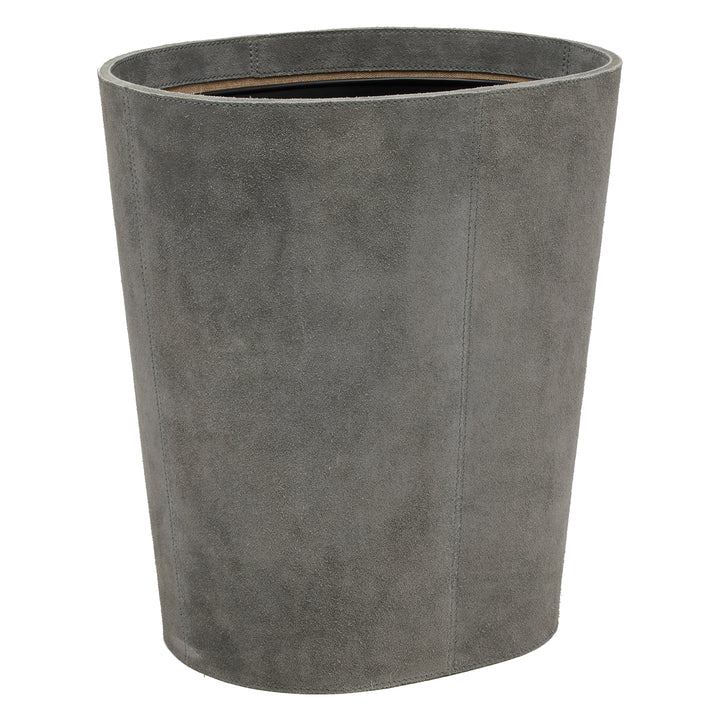 Segovia Suede Leather Oval Wastebasket (Dark Gray)