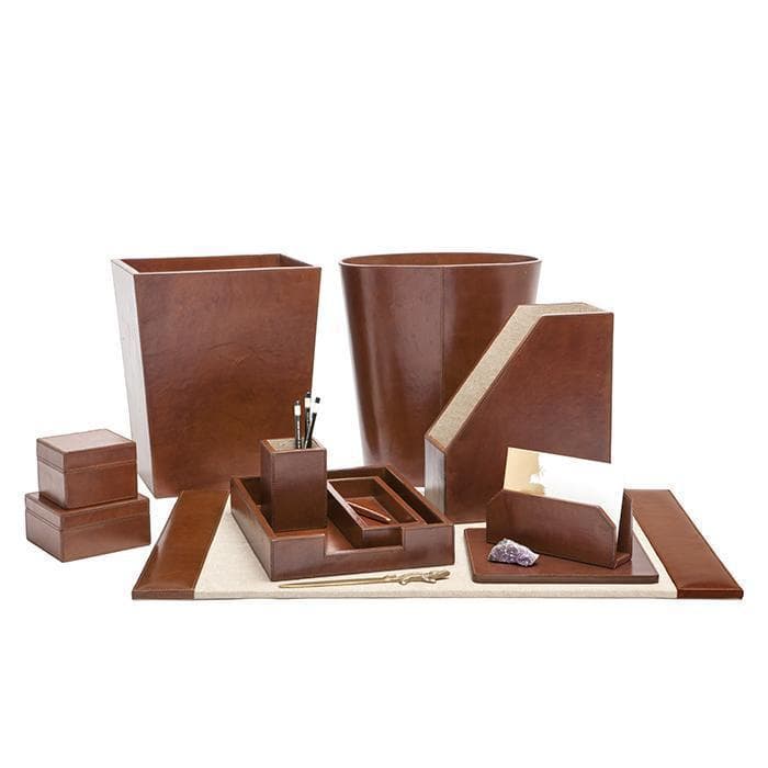 Stirling Tobacco Full-Grain Leather Office Accessory Set/4