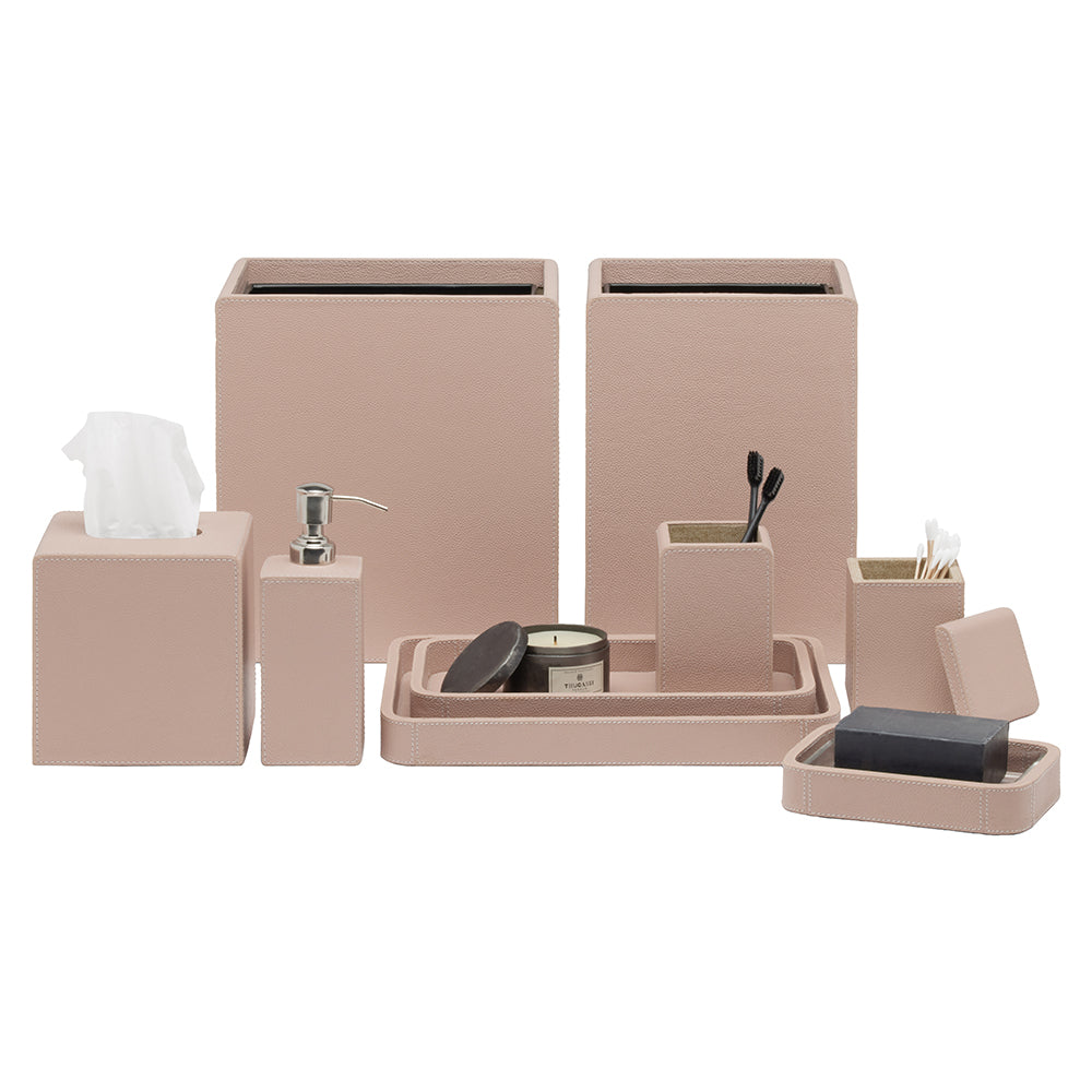 Victoria Full-Grain Leather Rectangle Waste Basket (Dusty Rose)