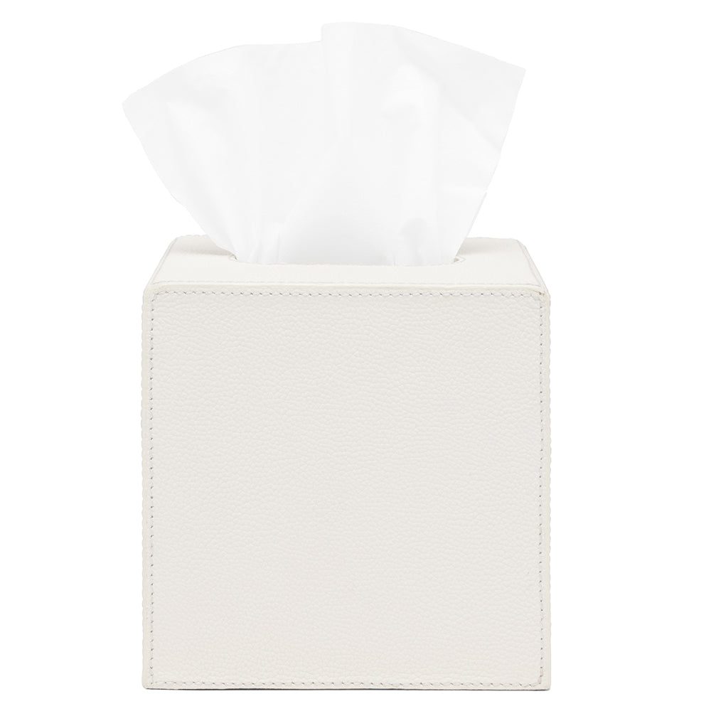 Victoria Full-Grain Leather Tissue Box (White)