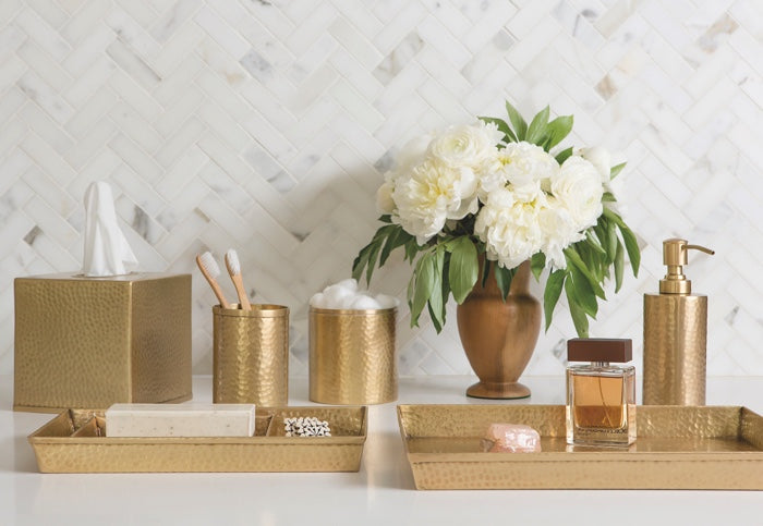 Verum Hammered Metal Narrow Canister (Antique Brass)