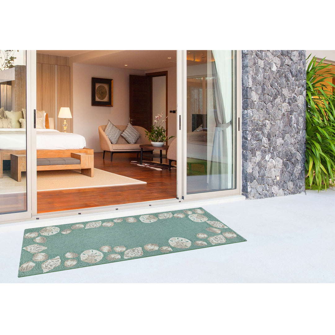 Liora Manne Capri Seashell Border Indoor/Outdoor Rug Aqua