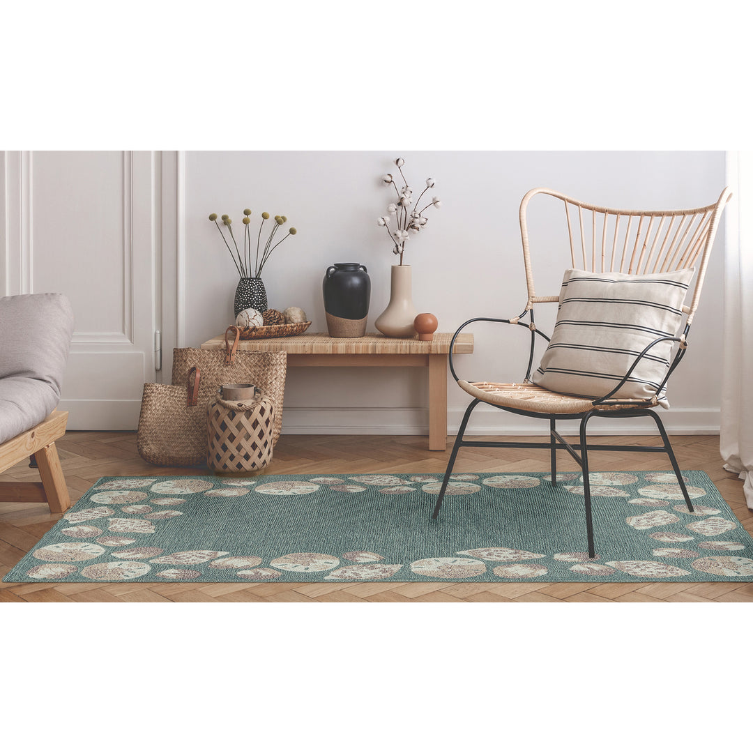 Liora Manne Capri Seashell Border Indoor/Outdoor Rug Aqua