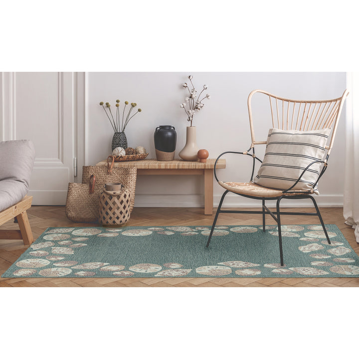 Liora Manne Capri Seashell Border Indoor/Outdoor Rug Aqua