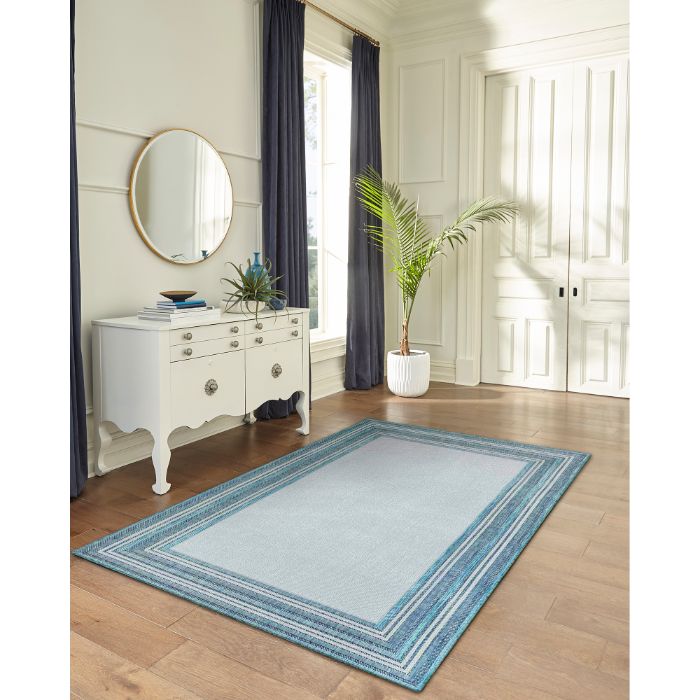 Liora Manne Carmel Multi Border Indoor/Outdoor Rug Aqua